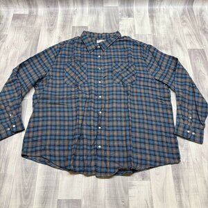 ✅ Mens 3X VTG Haband Casual Joe Blue Plaid Button Up Shirt Style 14D Long Sleeve